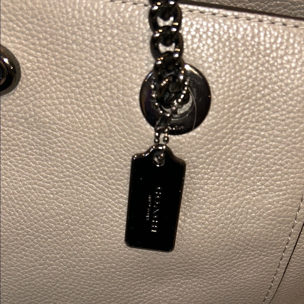 Coach Gray Leather Tote with Chain Handles EUC - Picture 8 of 13